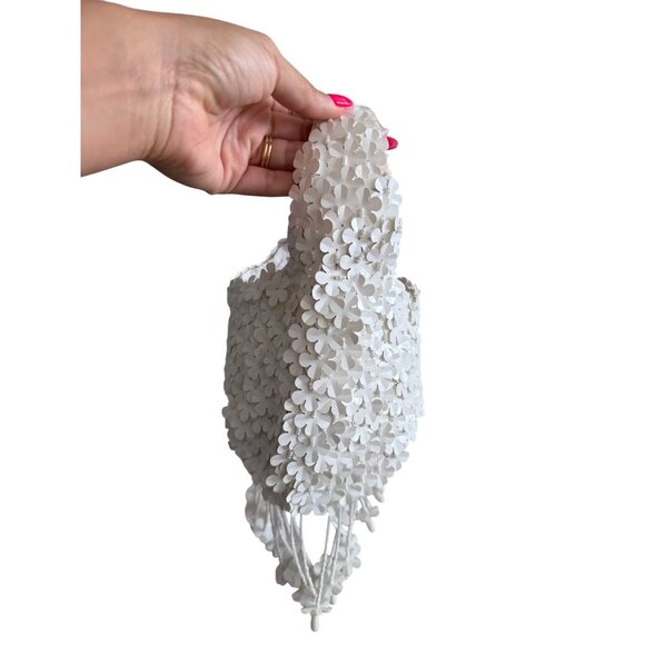 FLORAL White Appliqué Handbag With Beaded Fringe - Picture 8 of 8